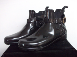 HUNTER Refined Gloss Slim Fit Black Quilted Chelsea Ankle Rain Boots Size US 9 - £59.51 GBP