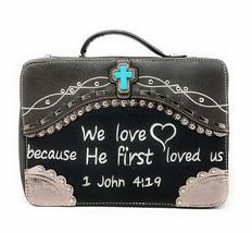 Western Bible Cover Cut Out Embroidered Scripture Verse Rhinestone Agate Cross B - £24.48 GBP