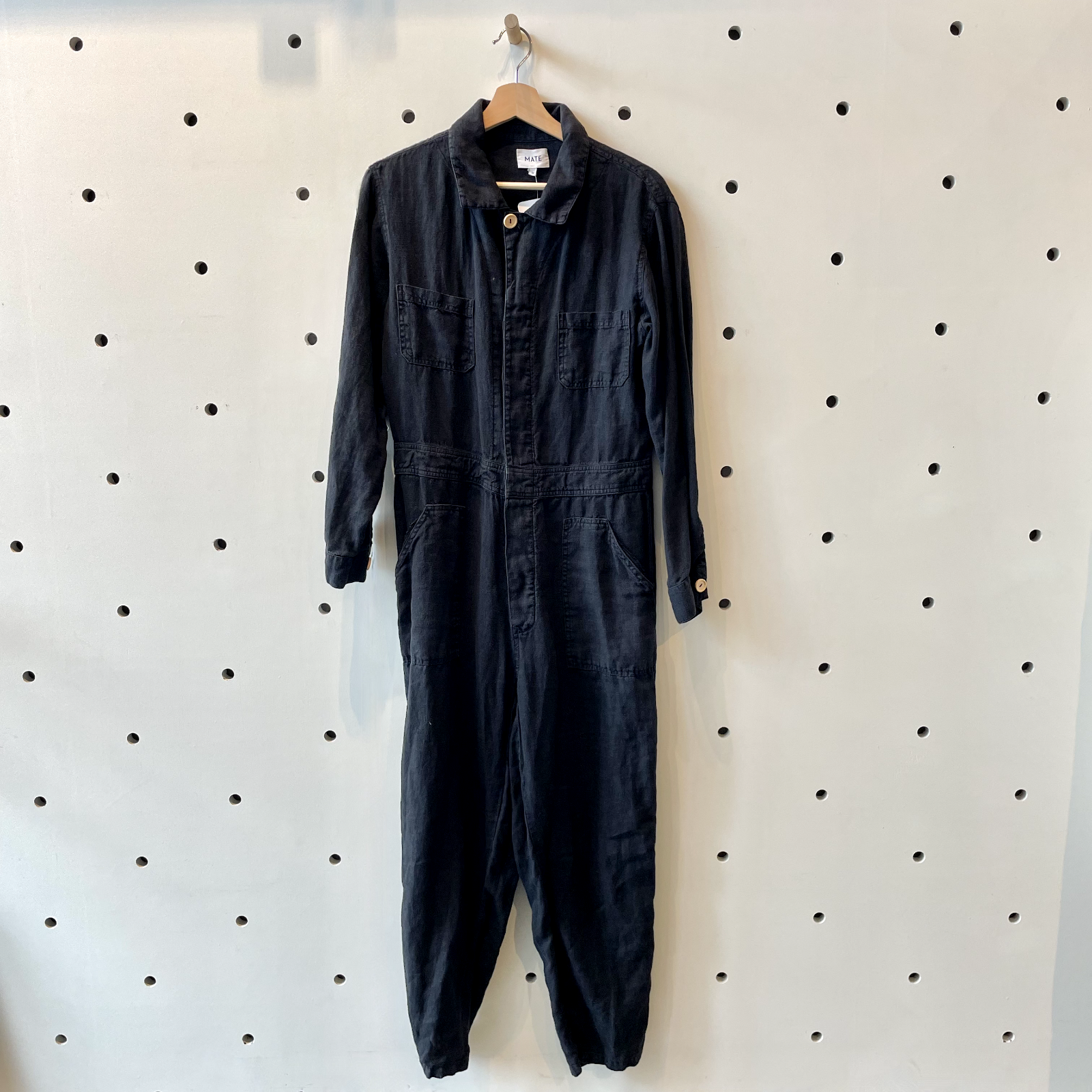 Primary image for M - Mate The Label Black Long Sleeve Button Front Linen Blend Jumpsuit 0326HB