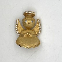 Vintage Gold Tone +  Rhinestone Angel Brooch Pin  Made By Ultra Craft - £5.53 GBP