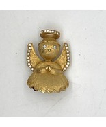 Vintage Gold Tone +  Rhinestone Angel Brooch Pin  Made By Ultra Craft - £5.44 GBP