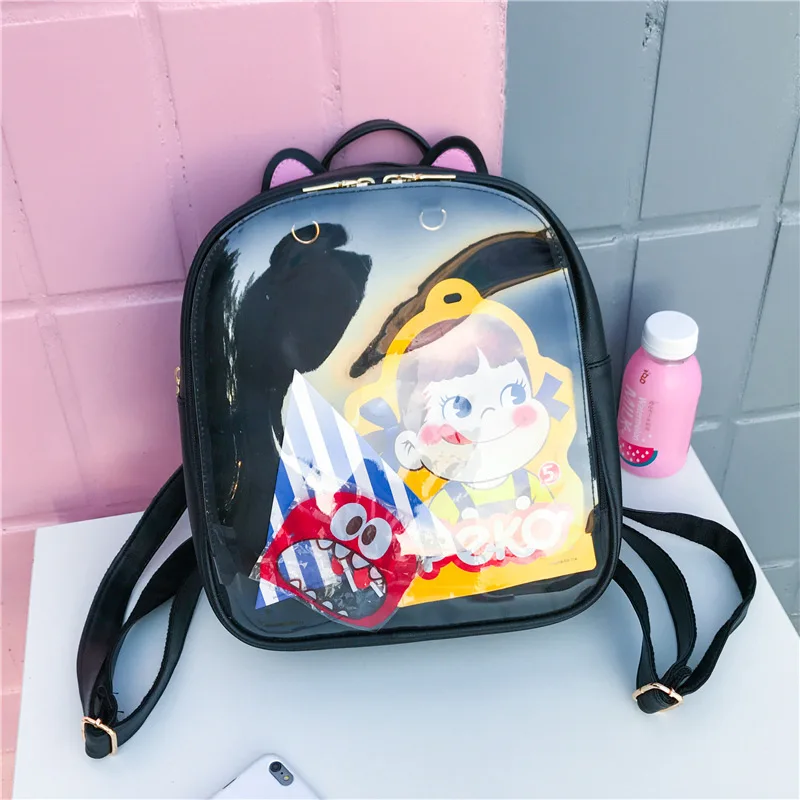 MSMO Lovely Cat Ear Leather Backpa Candy Color Transparent Bag Women  Bags Schoo - £50.70 GBP