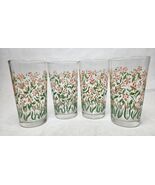 Vintage Flower Glasses Pink Tulips Tumbler 5&quot; Tall - $447.63 MXN