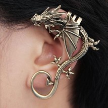 Punk Metal Dragon Ear Wrap Cuff Earrings For Women Men Hip Hop Black Clip Earing - £6.87 GBP