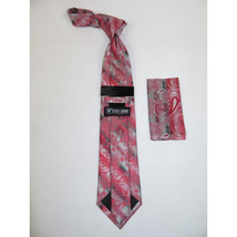 Men's Stacy Adams Necktie and Hankie Set Fancy Design Silky Look SAT44 Red image 2