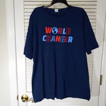 World Changer T Shirt Size 2XL Navy Blue FOTL Graphic Tee Red Blue Globe - $12.95