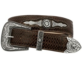 Western Cowboy Belt Ranger Concho Genuine Leather Brown Removable Buckle... - $34.99