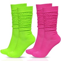 2 Pairs 80S Neon Women&#39;S Extra Long Heavy Slouch Socks Extra Tall Heavy Socks Th - £25.16 GBP