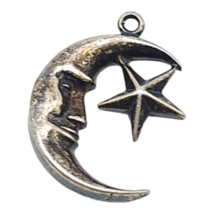 C Marked Man in Moon Face Star Dangle Drop Charm Silver Tone Vintage Ste... - £13.77 GBP