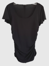Tahari Women&#39;s Tunic Top Ruched Sides Short Flutter Sleeve Stretch Size S Black - £10.24 GBP
