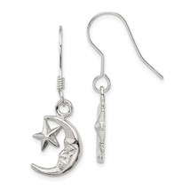 Sterling Silver Moon &amp; Star Dangle Earrings Jewelry - £73.99 GBP