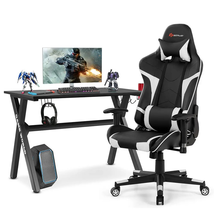 Costway X-Shaped Gaming Desk &amp; Racing Style Massage Chair Set Home Office Black+ - £306.20 GBP