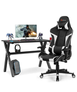 Costway X-Shaped Gaming Desk &amp; Racing Style Massage Chair Set Home Offic... - £301.04 GBP