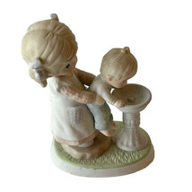 Homco Girl Holding Baby For A Drink From The Fountain Figurine 1406 Taiw... - $7.99