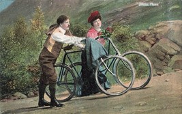 Uphill WORK-MAN &amp; Woman Riding Bicycles~British Romance Postcard - £7.87 GBP