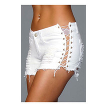 Denim Shorts With Lace Up Side White Large Packaging Hanging - £29.53 GBP