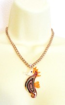 orange glass seahorse necklace, lampwork glass pendant,  gold plated metal chain - £6.40 GBP