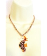 orange glass seahorse necklace, lampwork glass pendant,  gold plated met... - £6.38 GBP