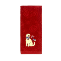 NEW Patriotic Americana Dog Hand Towel red embroidered 16 x 25 inches yellow pup - £7.13 GBP