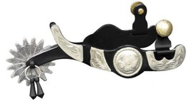 Engraved Silver Conchos + Black Steel Western Horse Jingle Bob Spurs Cha... - £34.91 GBP