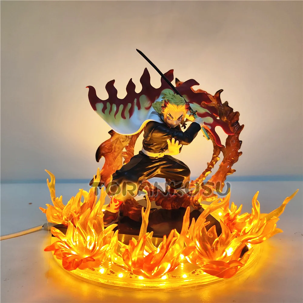 Demon Slayer Anime Figures Rengoku Kyoujurou Fire Led Scene DIY PVC Action - £33.69 GBP+