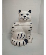 Dedham Pottery The Potting Shed Large Cat Cookie Jar Vintage 2004 Crackl... - $112.19