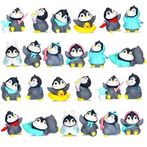 24 Pieces Mini Penguin Figurines Collection Playset Penguin Birthday Cake Cupcak - £25.30 GBP