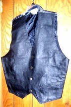 Fresno Genuine Black Leather Vest w/Polyester back Size Large - $44.99