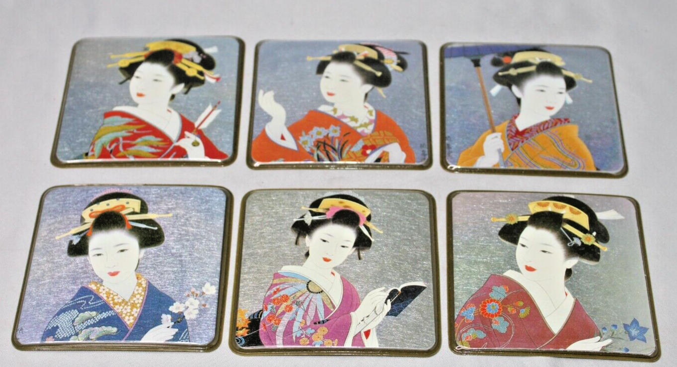 Primary image for Japanese Set of Coasters Of Modern Beauties Box Of 6 Plastic Around Picture