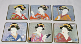 Japanese Set of Coasters Of Modern Beauties Box Of 6 Plastic Around Picture - £6.47 GBP