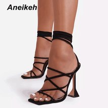 Aneikeh 2021 Summer Sexy Women Shoes Narrow Band Head Peep Toe Fashion Cross-Tie - £39.16 GBP