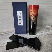 Japanese Tube Vase Kabin Glossy Black Red Ikebana Flower Arrangement in ... - $37.51
