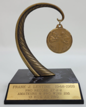 Vtg 50s Boxing Award Medal w. Stand Frank J. Lentine Youngstown 1948-1953 - $74.25