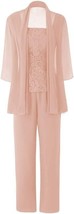Women Chiffon Lace 3 Piece Pant Suit Set Size 16 Mother of Bride Blush Pink - £51.41 GBP