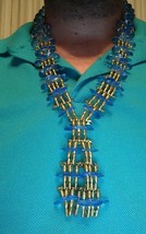 009 Neat VINTAGE ESTATE GOLD TONE SAFETY PIN NECKLACE!!!  Blue Beads - £7.85 GBP