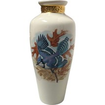 Pickard China Vase Golden Melody Blue Jay Bird R. Keane Hand Decorated 10 1/2&quot; - £22.42 GBP
