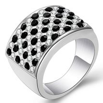 Deluxe Big Crystal Micro-Pave Silver Stainless316L Hip-Hop Rapper Men Women Ring - £15.00 GBP