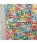 Crocheted Afghan Baby Blanket Pink Yellow Blue Green White Variegated Ya... - £31.47 GBP