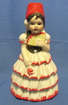 Ceramic Figurine Spanish Girl White Red Dress Bell - $11.95