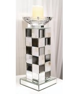 Modern Beveled Mirrors Capiz Shells Checkered Pillar Candle Holder Decor... - $71.99