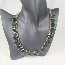 Joan Rivers Gold Tone Faux Green Emerald Bib Necklace Circle Chain Recta... - $32.71