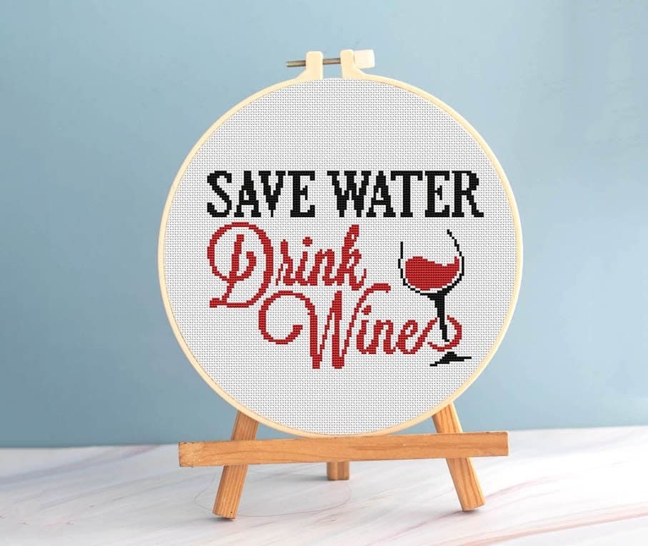 Drink Wine cross stitch funny pattern pdf, wine embroidery funny kitchen... - $3.29