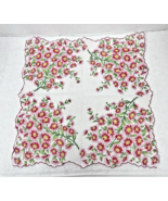 Vintage Hankie Pink Red Yellow Daisy Like Floral Flower Corners Scalloped Edges - $9.41