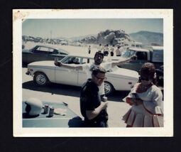 SNAPSHOT from ALBUM * polaroid COLOR at the track cars trucks people - $8.86