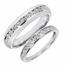 0.90 CT Lab Moissanite His And Hers Wedding Band Set 14K White Gold Plated - £255.77 GBP