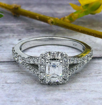 Engagement Ring 2.80Ct Emerald Cut Simulated Diamond 14k White Gold in Size 8.5 - £217.18 GBP