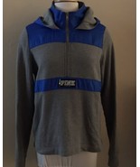 Victorias Secret PINK Size Medium Half Zip Fleece Hoodie Gray Blue Spellout - $277.04 MXN