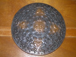 Vintage Mexico Signed Heavy Oxidized Copper Slightly Domed Round Etched Tribal  - £12.65 GBP