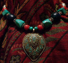 Necklaces Fashion Indian Ethnic Jewellery Turquoise Beads Brass Pendants Jewelry - £40.59 GBP