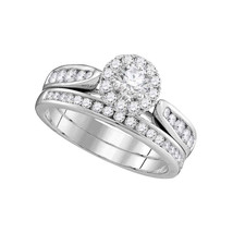 14k White Gold Diamond Round Halo Bridal Wedding Engagement Ring Set 1.0... - £1,493.80 GBP